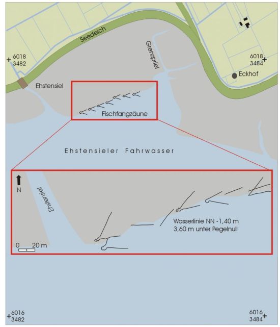 Lage der Fischwehre im Watt vor Ehst an der Eider (c) DM